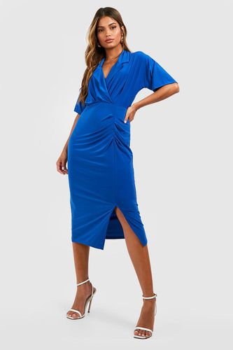 Womens Slinky Wrap Midi Shirt Dress - - 16 - boohoo - Modalova