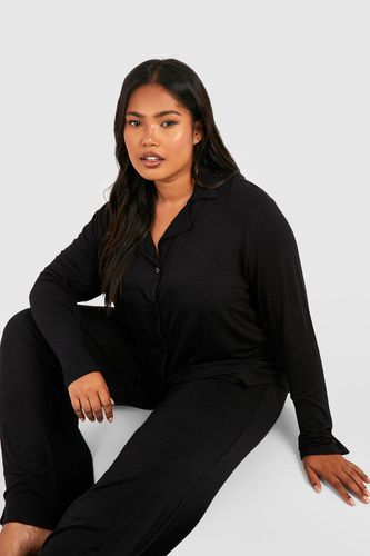 Womens Plus Peached Jersey Long Sleeve Button Pj Shirt - - 16 - boohoo - Modalova