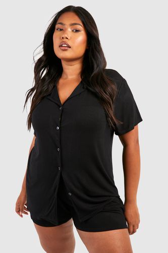 Womens Plus Peached Jersey Short Sleeve Button Up Pj Shirt - - 18 - boohoo - Modalova