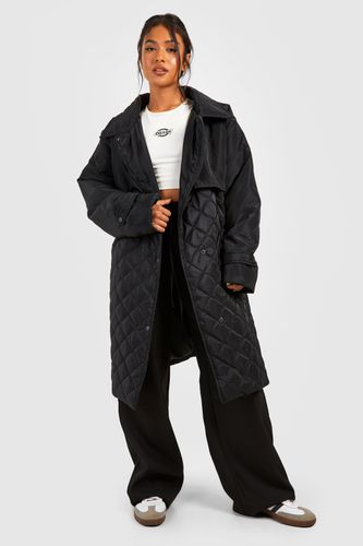 Womens Petite Oversized Quilted Double Layer Trench Coat - - 12 - boohoo - Modalova