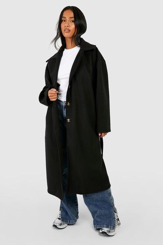 Womens Petite Oversized Wool Look Longline Belted Trench Coat - - 10 - boohoo - Modalova