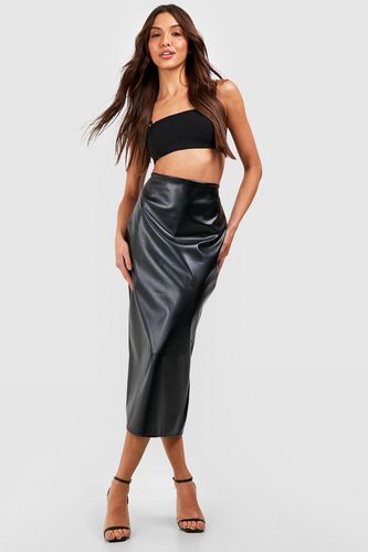 Womens Leather Look Split Back Tube Midaxi Skirt - - 12 - boohoo - Modalova