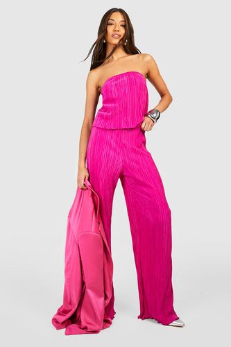 Womens Plisse Floaty Bandeau & Wide Leg Trouser Set - - 14 - boohoo - Modalova