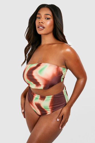 Womens Plus Wave Print Bandeau Bikini Set - - 16 - boohoo - Modalova