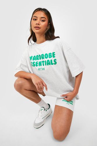 Womens Slogan Puff Print Oversized T-shirt And Short Set - - M - boohoo - Modalova
