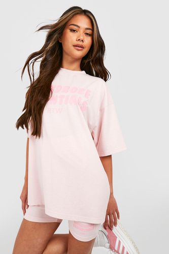 Womens Slogan Puff Print Oversized T-shirt And Short Set - - XL - boohoo - Modalova