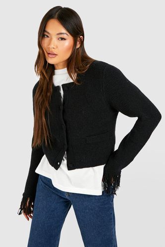 Womens Tassel Sleeve Shoulder Pad Crop Knitted Cardigan - - L - boohoo - Modalova