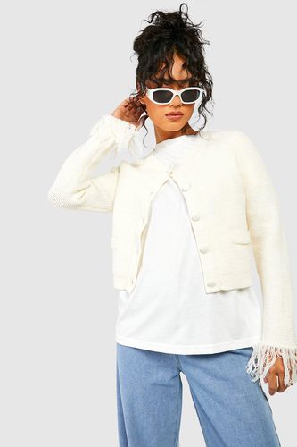 Womens Tassel Sleeve Shoulder Pad Crop Knitted Cardigan - - S - boohoo - Modalova