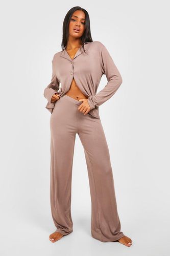 Womens Peached Jersey Wide Leg Pyjama Trouser - - 10 - boohoo - Modalova