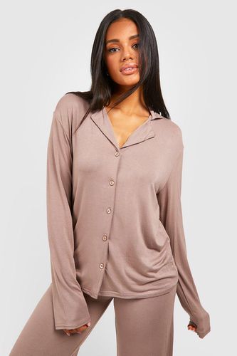 Womens Peached Jersey Long Sleeve Pyjama Shirt - - 10 - boohoo - Modalova