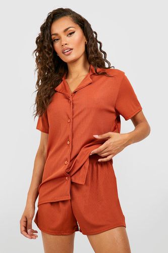 Womens Short Sleeve Rib Pyjama Shirt - - 16 - boohoo - Modalova