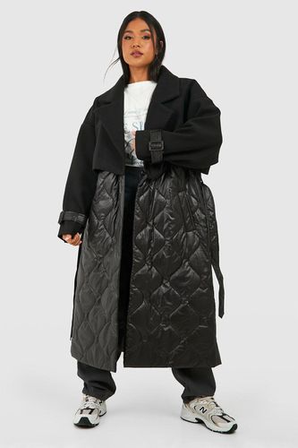 Womens Petite Quilted Wool Look Padded Trench Coat - - 10 - boohoo - Modalova