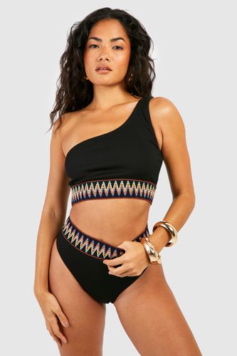 Womens Aztec Tape One Shoulder Rib Bikini Top - - 8 - boohoo - Modalova