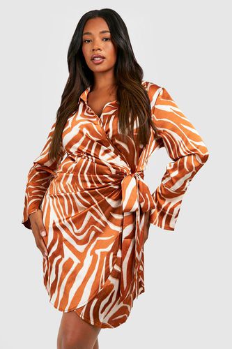 Womens Plus Zebra Print Wrap Shirt Dress - - 16 - boohoo - Modalova
