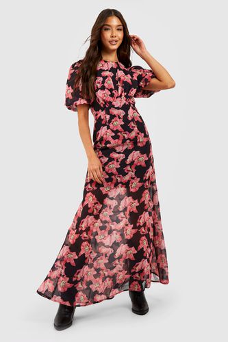 Womens Puff Sleeve Floral Tiered Maxi Smock Dress - - 10 - boohoo - Modalova
