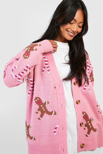 Womens Gingerbread And Candy Cane Christmas Cardigan - - S - boohoo - Modalova