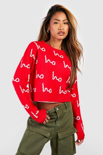 Womens Ho Ho Ho All Over Print Crop Christmas Jumper - - S - boohoo - Modalova