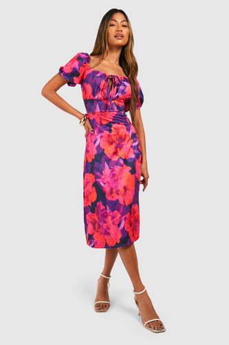 Womens Puff Sleeve Floral Midi Dress - - 8 - boohoo - Modalova