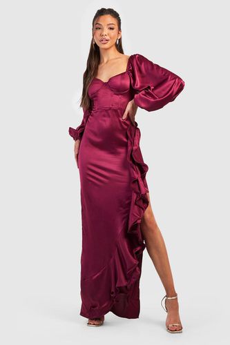 Womens Satin Corset Detail Ruffle Maxi Dress - - 10 - boohoo - Modalova