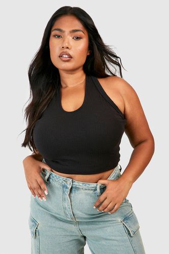 Womens Plus Halter Rib Crop Top - - 22 - boohoo - Modalova