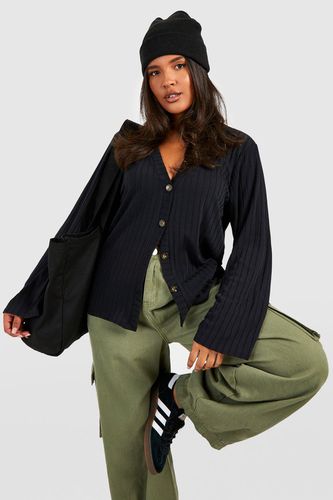 Womens Plus Knitted Rib Button Front Cardigan - - 16 - boohoo - Modalova