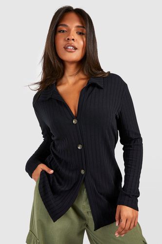 Womens Plus Knitted Rib Button Front Collared Cardigan - - 20 - boohoo - Modalova