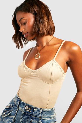 Womens Cotton Corset Detail Bodysuit - - 10 - boohoo - Modalova