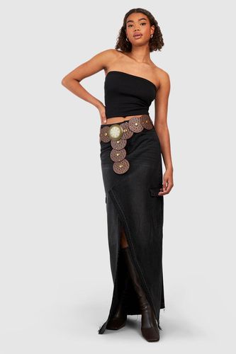 Womens Tall Cargo Split Front Frayed Denim Maxi Skirt - - 12 - boohoo - Modalova