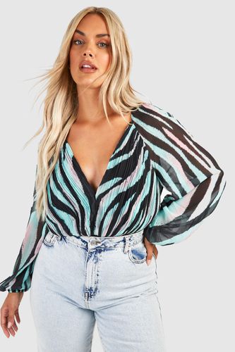 Womens Plus Pleated Zebra Bodysuit - - 18 - boohoo - Modalova