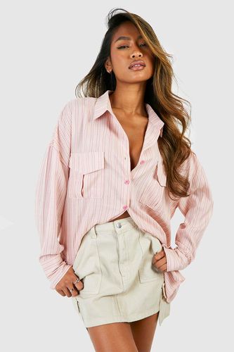 Womens Stripe Pocket Detail Oversized Shirt - - 10 - boohoo - Modalova
