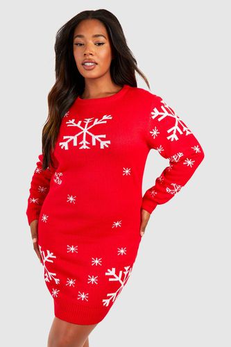 Womens Plus Snowflake Christmas Jumper Dress - - 18 - boohoo - Modalova