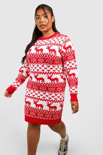 Womens Plus Fairisle Christmas Jumper Dress - - 18 - boohoo - Modalova