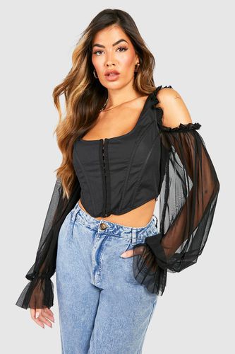 Womens Cotton Mesh Sleeve Corset Top - - 10 - boohoo - Modalova