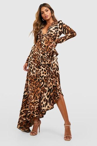 Womens Leopard Print Asymetric Ruffle Hem Maxi Dress - - 10 - boohoo - Modalova