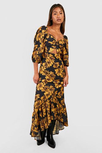 Womens Puff Sleeve Cut Out Floral Ruffle Maxi Dress - - 8 - boohoo - Modalova