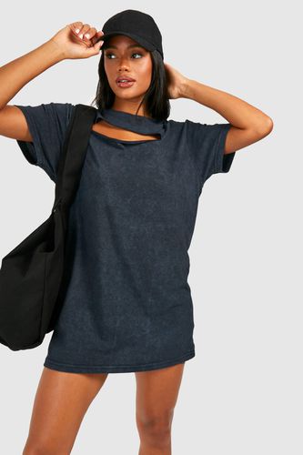 Womens Acid Wash Cut Out Oversized T-shirt Dress - - 12 - boohoo - Modalova
