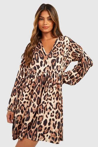 Womens Leopard Print Smock Dress - - 8 - boohoo - Modalova