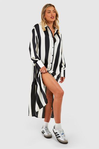 Womens Chunky Stripe Oversized Midi Shirt Dres - - 10 - boohoo - Modalova