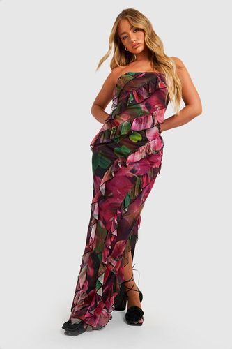 Womens Floral Bandeau Ruffle Split Maxi Dress - - 16 - boohoo - Modalova