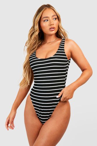 Womens Stripe Crinkle Scoop Swimsuit - - 10 - boohoo - Modalova