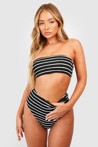 Womens Stripe Crinkle Bandeau Bikini Top - - 10 - boohoo - Modalova
