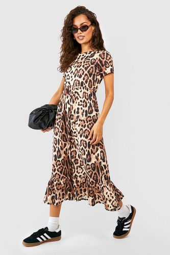 Womens Leopard Midi Smock Dress - - 10 - boohoo - Modalova