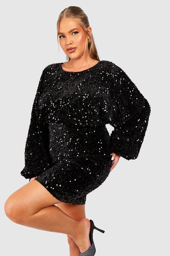 Womens Plus Oversized Blouson Sleeve Sequin Mini Dress - - 18 - boohoo - Modalova