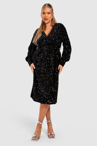 Womens Plus Velvet Sequin Wrap Midi Dress - - 16 - boohoo - Modalova