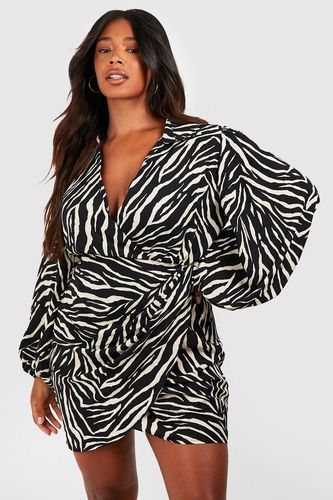 Womens Plus Zebra Print Blouson Sleeve Wrap Dress - - 18 - boohoo - Modalova