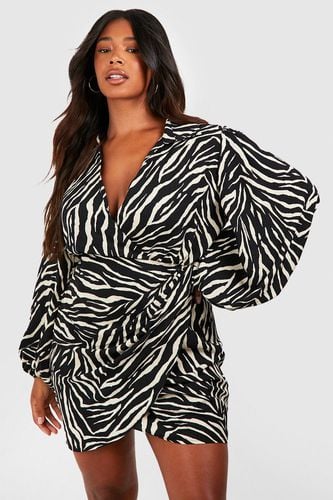 Womens Plus Zebra Print Blouson Sleeve Wrap Dress - - 26 - boohoo - Modalova