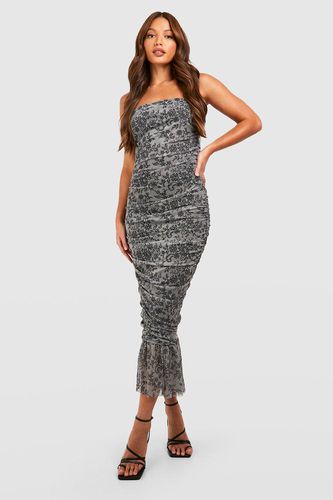 Womens Tall Mesh Lace Print Ruched Bandeau Dress - - 10 - boohoo - Modalova