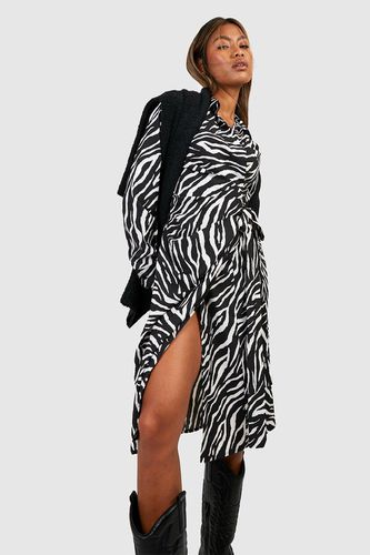 Womens Zebra Printed Midi Wrap Shirt Dress - - 10 - boohoo - Modalova