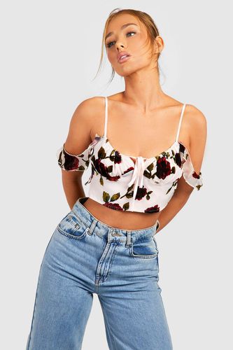 Womens Devore Frill Sleeve Crop - - 12 - boohoo - Modalova