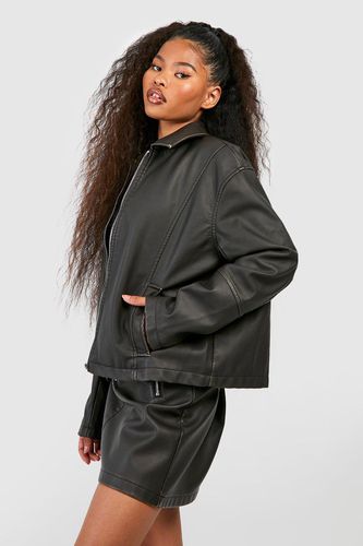 Womens Vintage Look Faux Leather Zip Jacket - - 16 - boohoo - Modalova